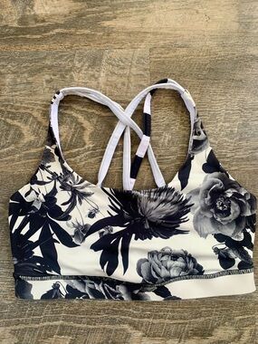 lululemon Crisscross Black and White Floral Strappy Sports Bra